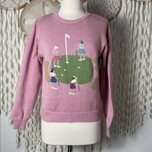 Vintage Handmade Golf Scene Crewneck Drop Sleeve Sweater in Mauve XS/S